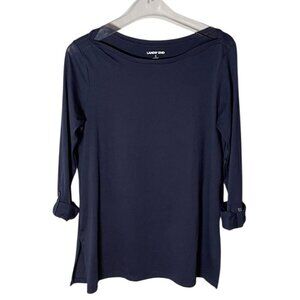 Lands’ End Navy Supima Cotton Boatneck Tunic Top | Small